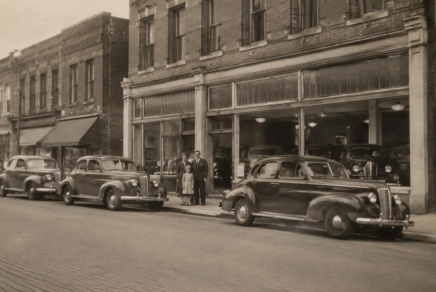 A vintage small-town dealership on a prairie main street